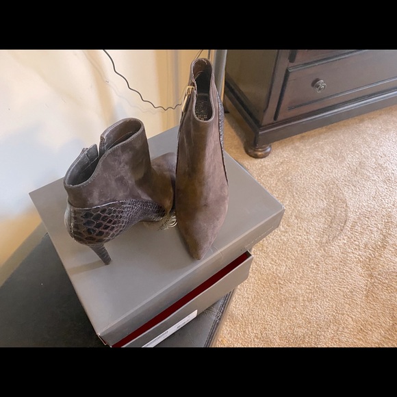 Vince Camuto Shoes - Vince Canute Brown Suede & Croc Booties